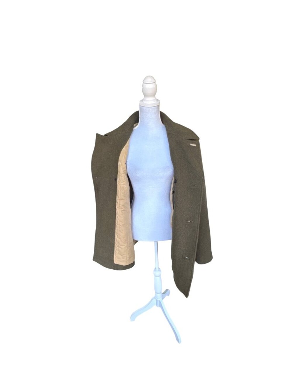 Vintage 90s St. Johns Bay Olive Green Wool Blend Peacoat XL Classic Double Breas - Picture 6 of 6